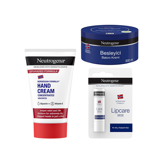 Neutrogena Concentrated Unscented Hand Cream 75 ml (2.53floz) & Lip Care SPF20 5 gr (0.17floz) & Ultra Nourishing Intensive Balm 300 ml (10.14floz)