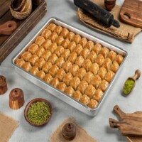 Koskeroglu Dry Baklava with Pistachio on a Tray