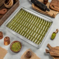 Koskeroglu Pistachio Wrap Baklava on a Tray