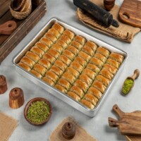 Koskeroglu Twisted Baklava with Pistachio on a Tray