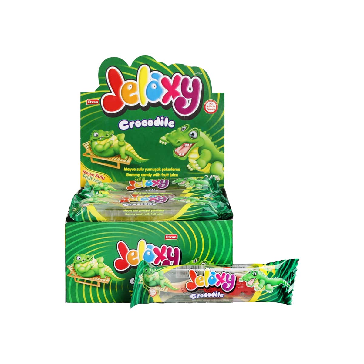 Elvan Jelaxy Crocodile Gummy Candy with Fruit Flavor in Box 20 gr (0.70oz) - 24 Pieces