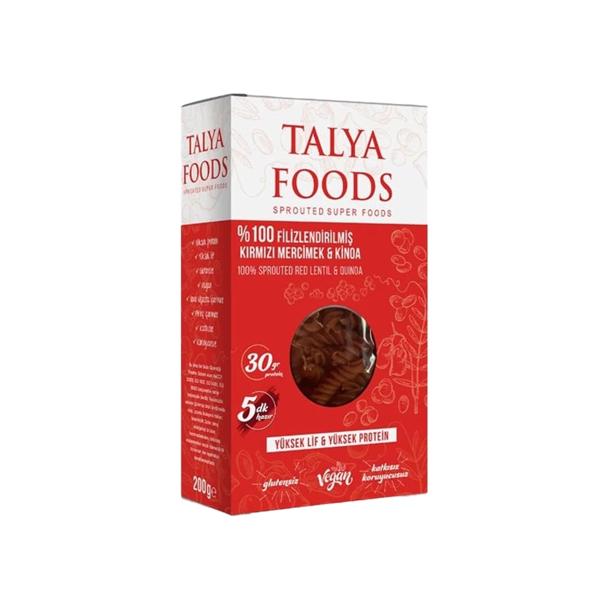 Gluten-Free Sprouted Red Lentil and Quinoa Pasta Talya Foods 200 gr (7.06oz)