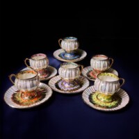 Porselen El Dekor Arnima Colorful Hand-Painted Porcelain Golden Coffee Serving Set 6 Pieces