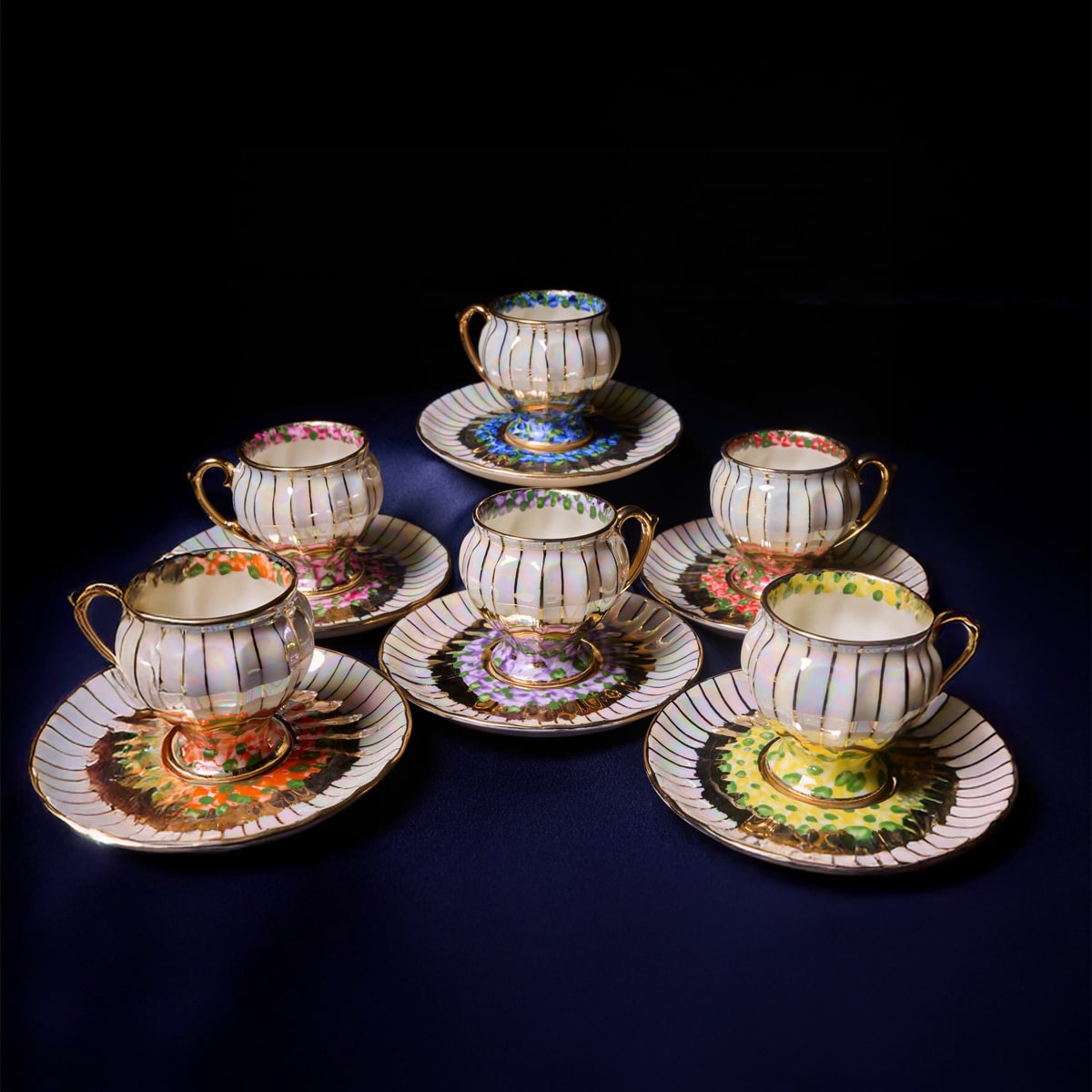 Porselen El Dekor Arnima Colorful Hand-Painted Porcelain Golden Coffee Serving Set 6 Pieces