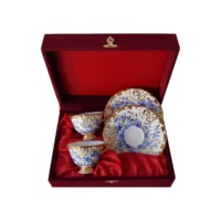 Porselen El Dekor Blue Elizabeth Hand-Painted Porcelain Golden Coffee Serving Set 2 Pieces
