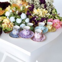 Porselen El Dekor Flower Saray Colorful Hand-Painted Porcelain Golden Coffee Serving Set 6 Pieces