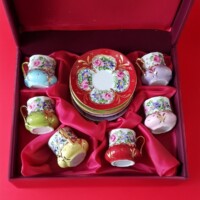 Porselen El Dekor Saray Colorful Hand-Painted Porcelain Golden Coffee Serving Set 6 Pieces