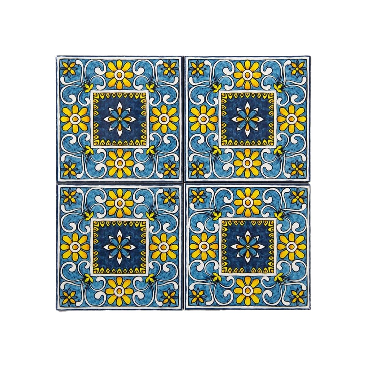 Talavera Patterned 10x10 cm Mexican Style Porcelain Tile Set (ics154) Ikbal Porselen - 4 Pieces