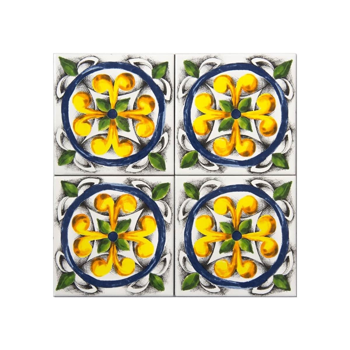 Talavera Patterned 10x10 cm Mexican Style Porcelain Tile Set (ics156) Ikbal Porselen - 4 Pieces