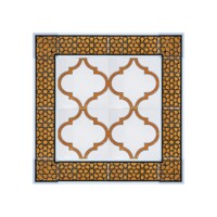 Yellow and White Arabesque Patterned 60x60 cm Kutahya Style Tile Set