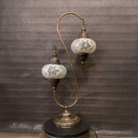 Double Shade White Mosaic Turkish Filigree Table Lamp